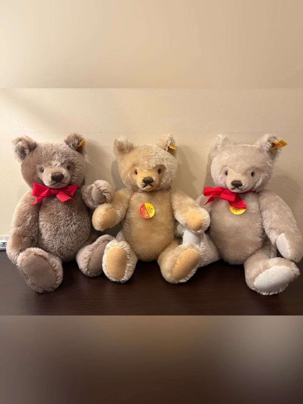Three Steiff mohair bears #0207/36, 0201/36, and 0202/36